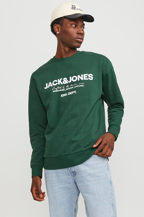 Jack & Jones, Logómintás pulóver, Fehér/Angolzöld