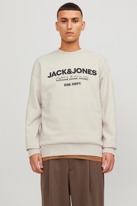 Jack & Jones, Logómintás pulóver, Törtfehér/Fekete