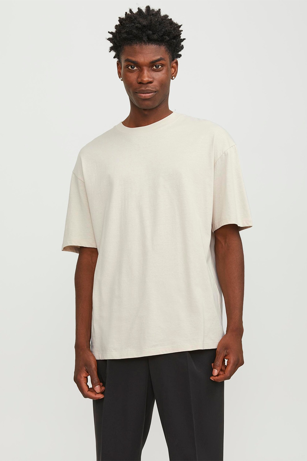 Jack & Jones, Tricou uni cu decolteu la baza gatului, Alb murdar, M