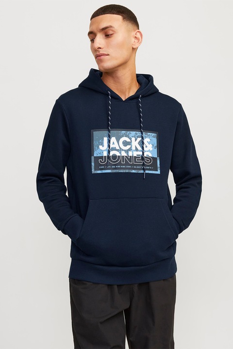 Jack & Jones, Hanorac cu logo, Negru/Alb/Bleumarin