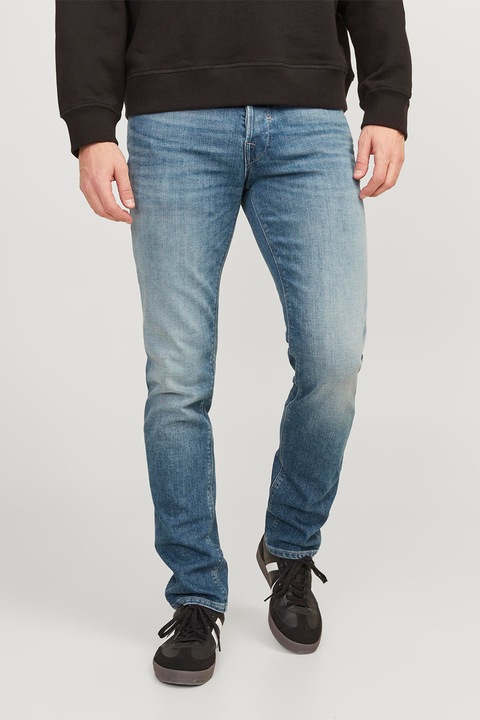 Jack & Jones, Дънки с памук и стеснен крачол, Светлосин