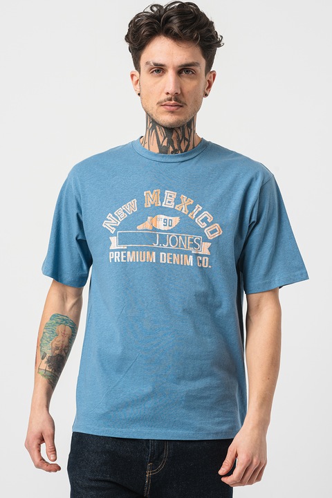 Jack & Jones, Тениска с лен с овално деколте, Lavander Blue