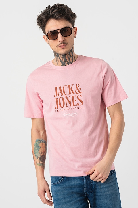 Jack & Jones, Тениска Lucca с шарка на лога, Розово