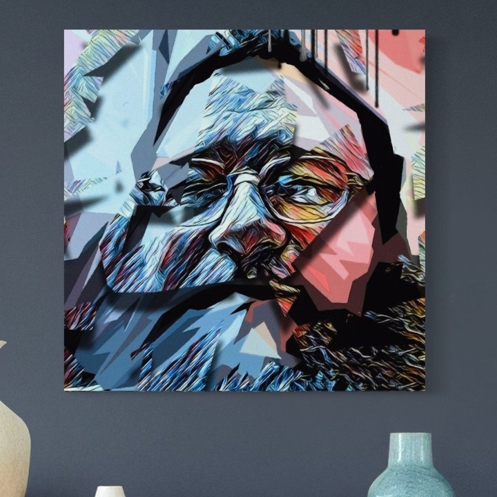 Премиум Канава Картина, LuxCanva® C1052, Абстрактно лице на възрастен мъж, 100 X 100 СМ, 100% Памучно Платно 400гр/м2, Дървена Рамка, Цветове, Злато, Лице, Дневна, Офис, Релакс, Ярки Цветове