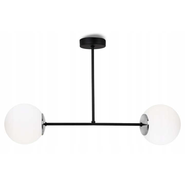 Plafoniera dubla cu LED, Light-Home, PALERMO 2390/2/S, negru cu accesorii cromate, sticla, 40cm, alb