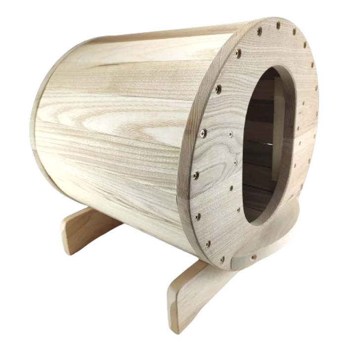 Casuta pentru pisici, catelusi, iepuri, lemn masiv de esenta tare, 380 x 370 x 380(mm.), Natural Timber