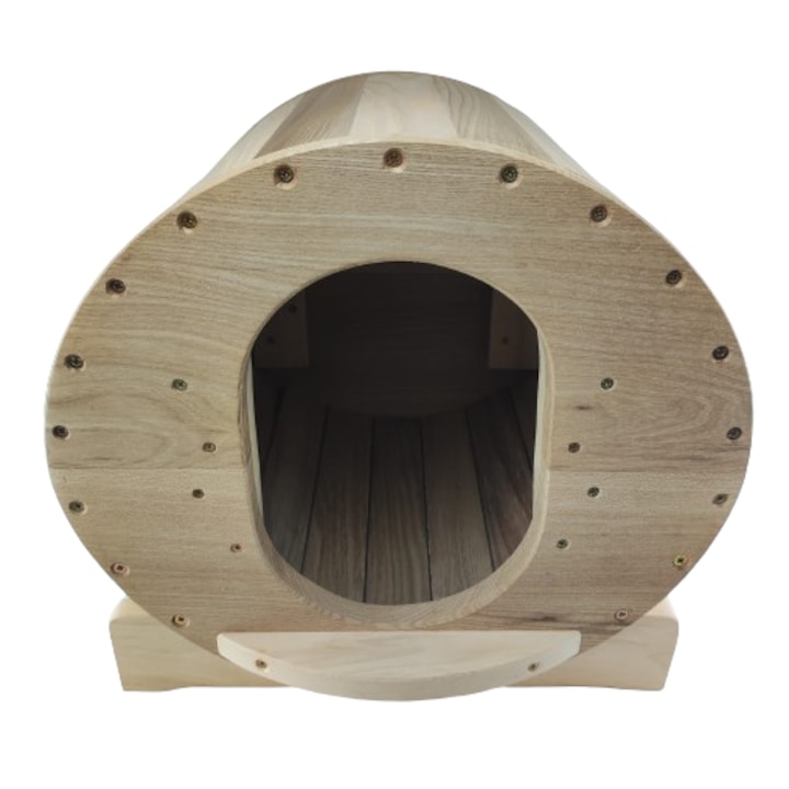 Casuta pentru pisici, catelusi, iepuri, lemn masiv de esenta tare, 380 x 370 x 380(mm.), Natural Timber