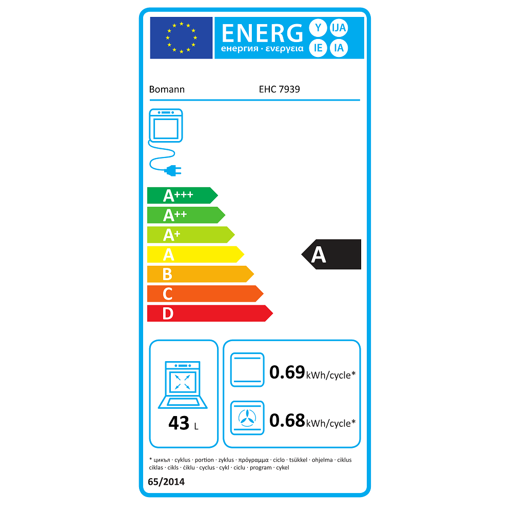 Aragaz electric Bomann, EHC7939, 50 cm, clasa A, consum redus, plita vitroceramica, 4 zone de gatit, aprindere electrica, cuptor electric 43 litri, 9 functii de gatit, temperatura maxima 240°C, lumina interioara, usa detasabila, alb