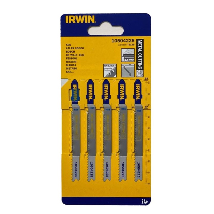 Set 5 Panze pentru fierastrau vertical, IRWIN, T 118 B, HSS, Multicolor