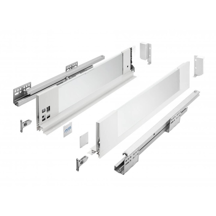 Sertar GTV AxisPro Glass 450 mm, H86 mm, soft-close, extragere totala, 40 kg, alb