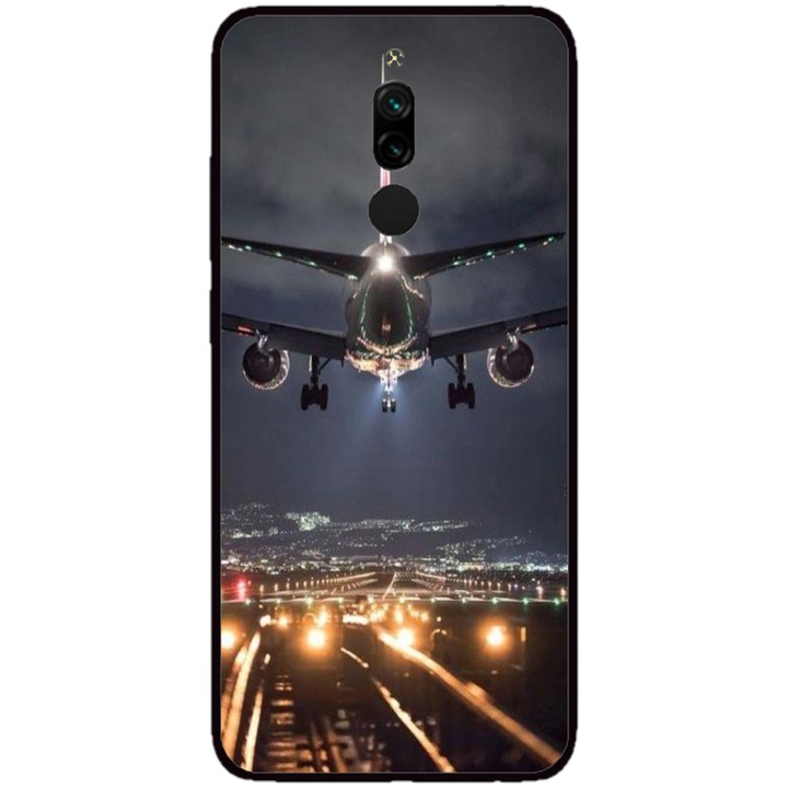 Husa personalizata HQPrint si Folie de Silicon pentru Xiaomi Redmi Note 8 Pro, model Airplane Landing, multicolor, S1D1M0266