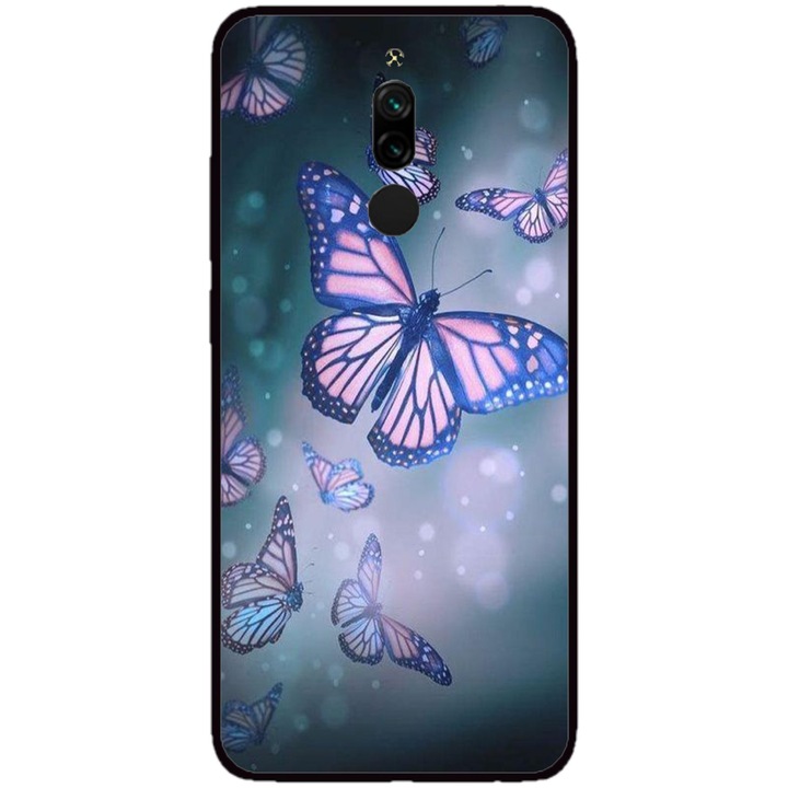 Husa personalizata HQPrint si Folie de Silicon pentru Xiaomi Redmi Note 8 Pro, model Butterfly #1, multicolor, S1D1M0028
