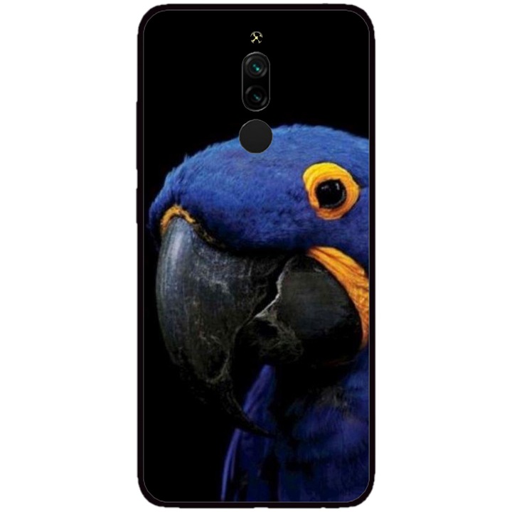 Husa personalizata HQPrint si Folie de Silicon pentru Xiaomi Redmi Note 8 Pro, model Blue Parrot, multicolor, S1D1M0145