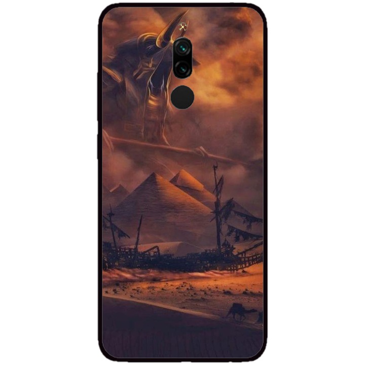 Husa personalizata HQPrint si Folie de Silicon pentru Xiaomi Redmi Note 8 Pro, model Anubis, multicolor, S1D1M0281