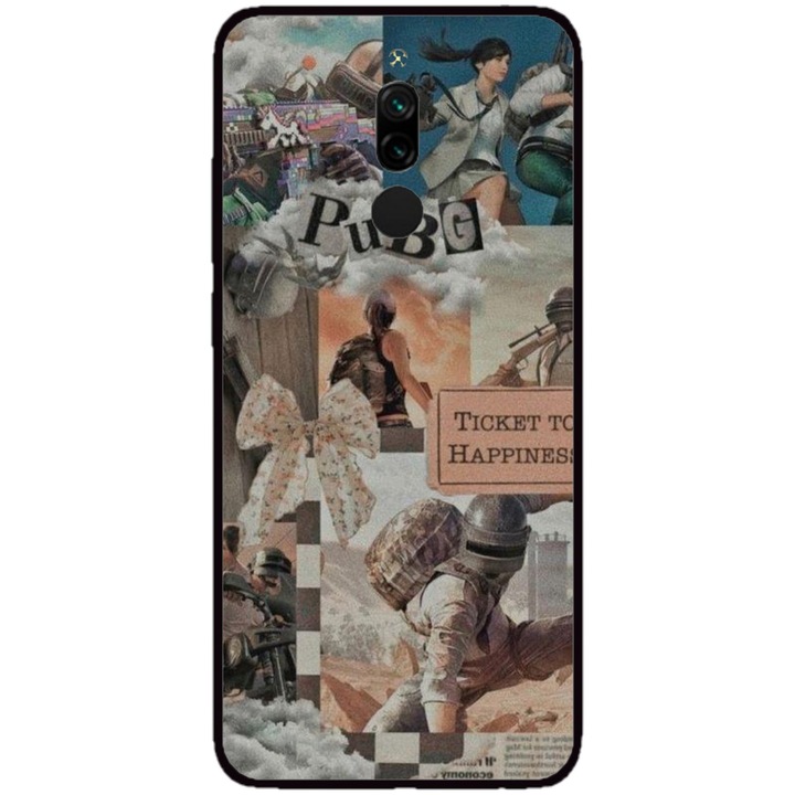 Husa personalizata HQPrint si Folie de Silicon pentru Xiaomi Redmi Note 8 Pro, model PUBG #2, multicolor, S1D1M0363