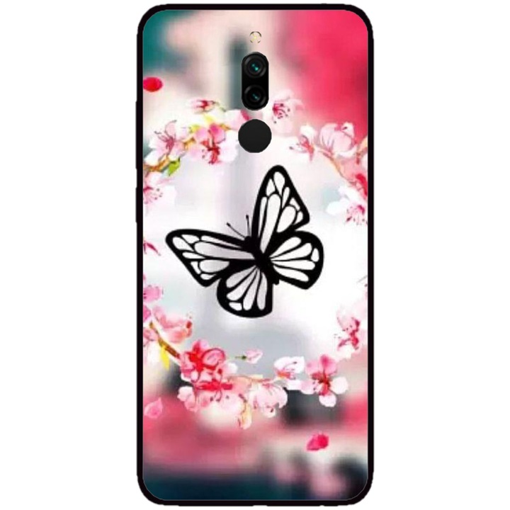 Husa personalizata HQPrint si Folie de Silicon pentru Xiaomi Redmi Note 8 Pro, model Butterfly #8, multicolor, S1D1M0380