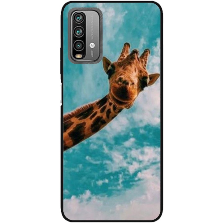 Husa personalizata HQPrint si Folie de Silicon pentru Xiaomi Redmi Note 9s, model Giraffe #2, multicolor, S1D1M0096