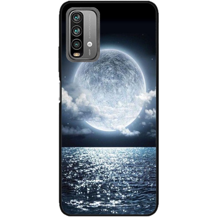 Husa personalizata HQPrint si Folie de Silicon pentru Xiaomi Redmi Note 9 Pro Max, model Moon Sky, multicolor, S1D1M0228