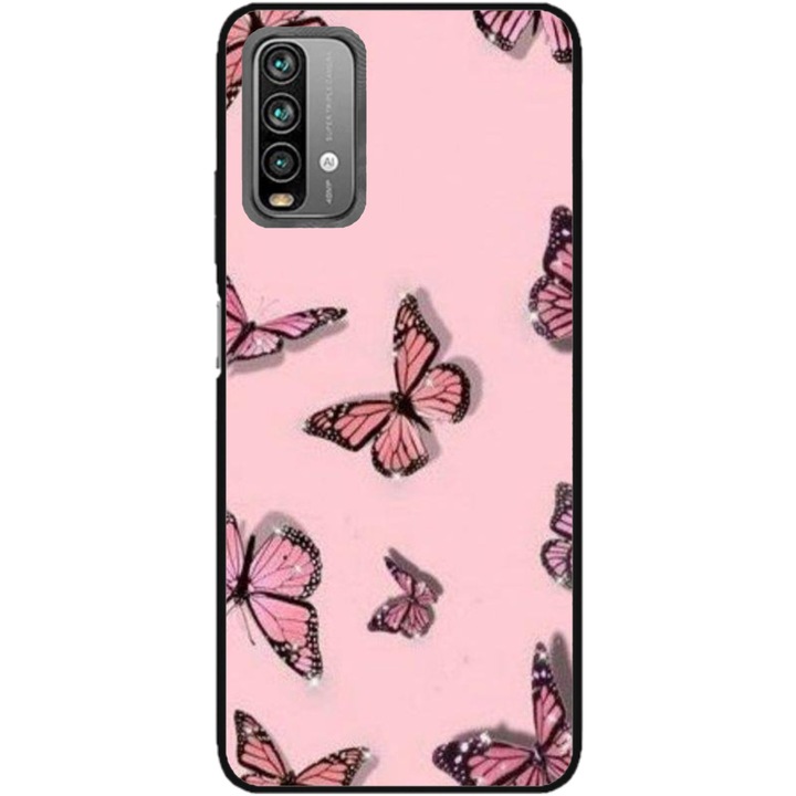 Husa personalizata Swim Case si Folie de Silicon pentru Xiaomi Redmi Note 9 Pro Max, model Butterfly #7, multicolor, S1D1M0076