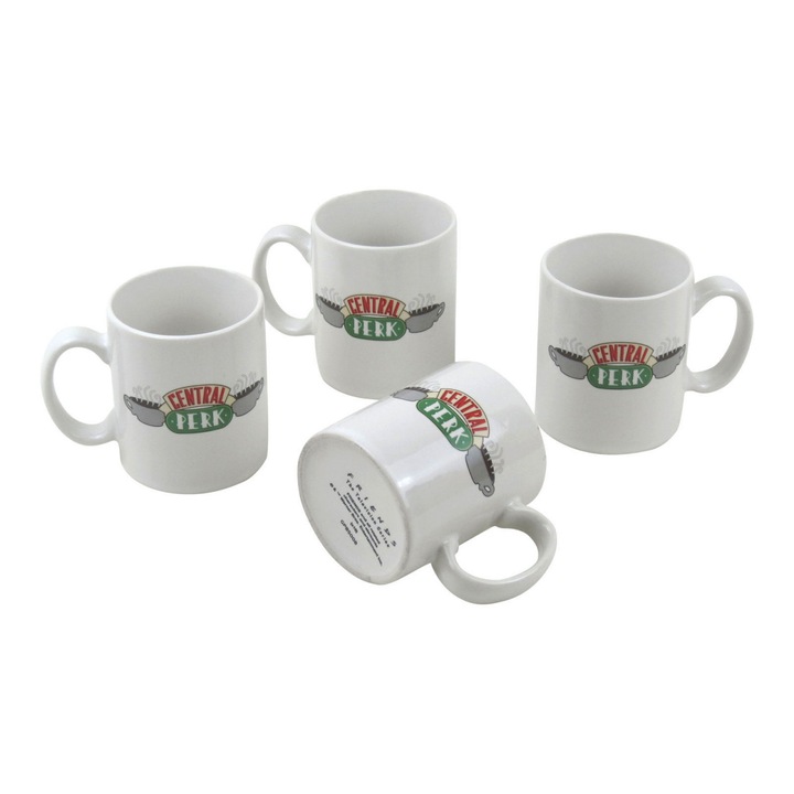 Set 4 cani espresso, FRIENDS - Central Perk, ceramica, 125 ml, alb