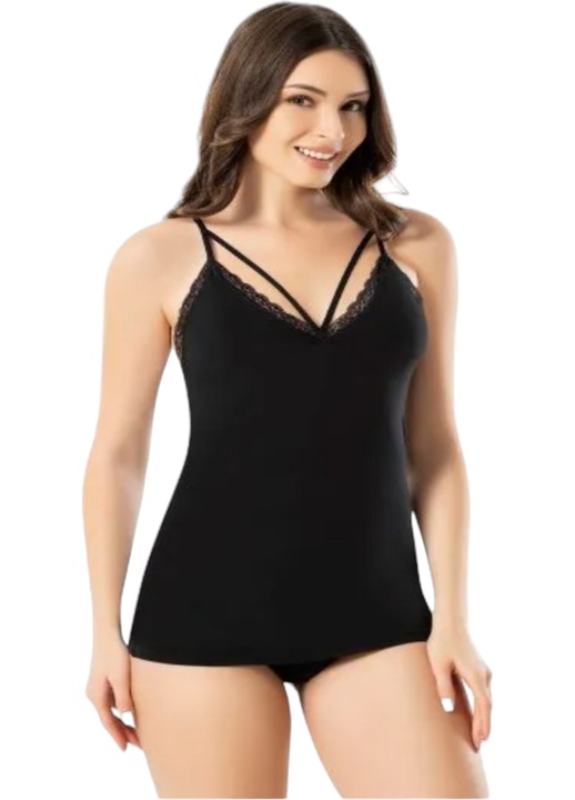 Maiou dama, StarFashion, model elegant, bumbac cu elastan, Negru intens