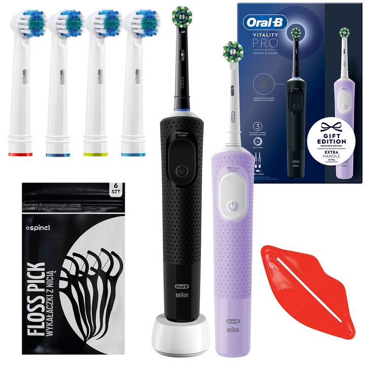 Oral-B Vitality PRO Protect X Clean Duo elektromos fogkefe készlet, lila/fekete, 4 db csere fogkefehegy