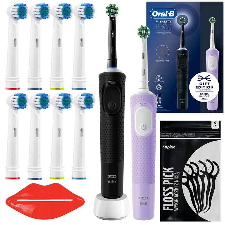 Oral-B Vitality PRO Protect X Clean Duo elektromos fogkefe készlet. lila/fekete. 8 db csere fogkefehegy