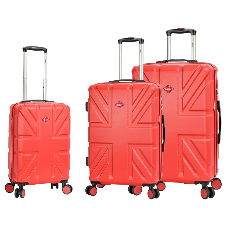 Set Trolere Lee Cooper London, ABS, 4 Roti Duble, Cifru, 3 Piese, Rosu