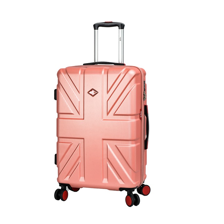 Troler Mediu Lee Cooper London, ABS, 4 Roti Duble, Cifru, 66.5 cm, Rose