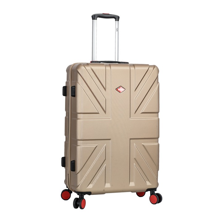 Troler Mare Lee Cooper London, ABS, 4 Roti Duble, Cifru, 76 cm, Auriu