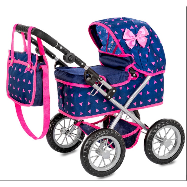 Carut Pentru Papusi, Kinderplay, Albastru Marin Cu Triunghiuri Roz