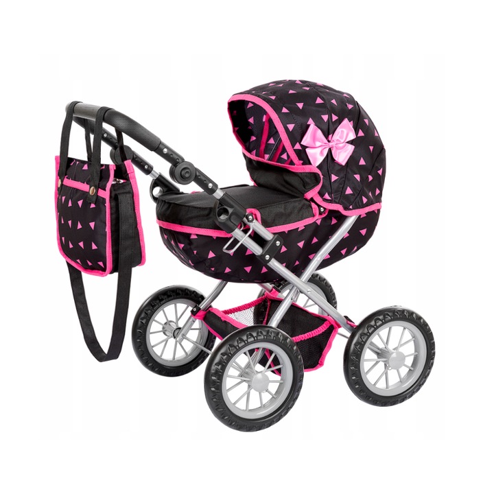Carut Pentru Papusi, Kinderplay, Negru Cu Triunghiuri Roz