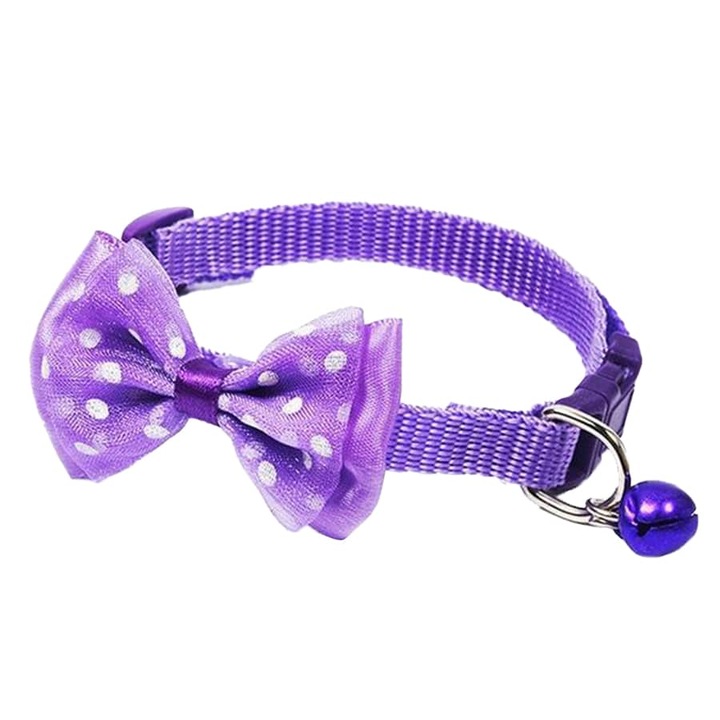 Zgarda pentru pisici si caini mici, cu funda, ajustabila 18-32cm/1cm, Mov