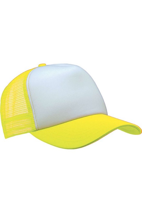 Uniszex sapka, Trucker Mesh, 5 panel - KP111, Fehér/Sárga, Univerzális