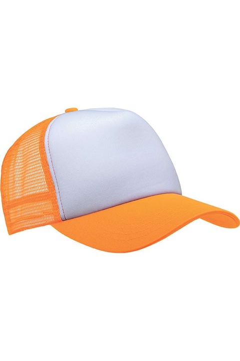 Uniszex sapka, Trucker Mesh, 5 panel - KP111, Fehér/Narancssárga, Univerzális