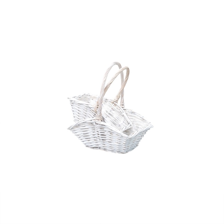Плетена кошница, квадратен модел, бял цвят, комплект от 2 кошници, BSP / SL610