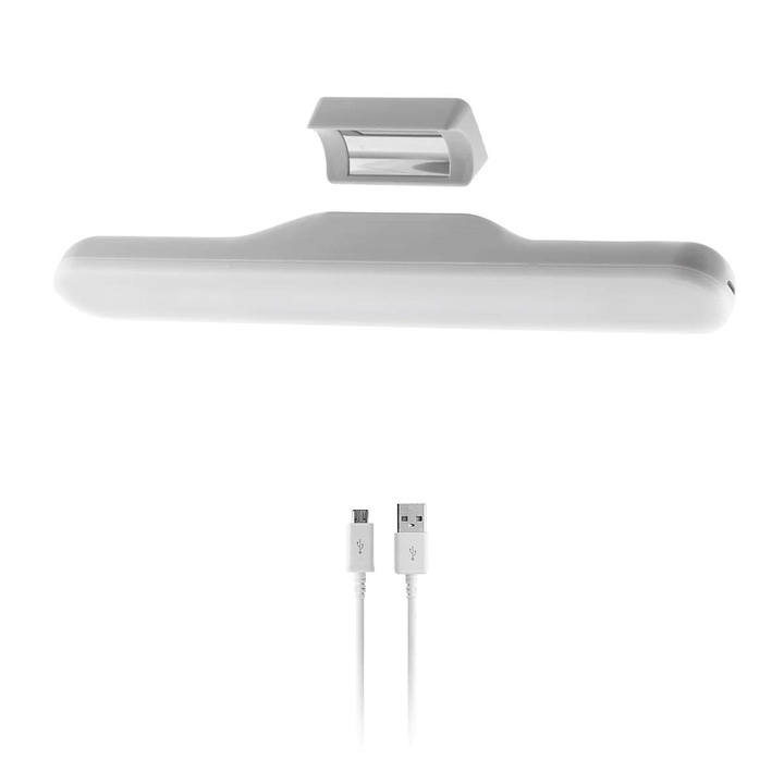 Lampa LED multifunctionala, cu acumulator, rotativa 80º, portabila, suport magnetic, 3 nivele de intensitate, incarcare USB, gri, 1200 mAh