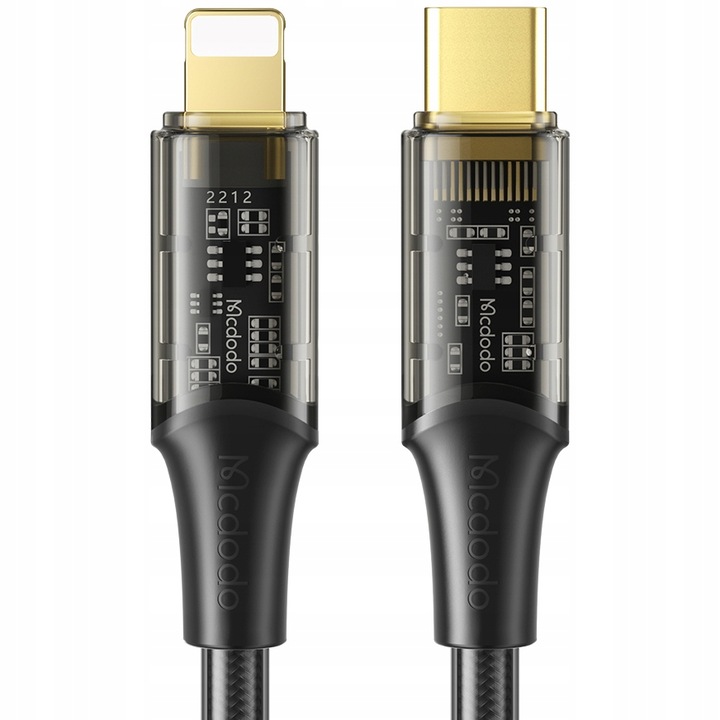 Adat- és töltőkábel, Mcdodo, gyorstöltés Lightning USB-C 36W, Apple CarPlay / Android auto / iPhone 5 / 6 / 7 / 8 / X / XS / XR / SE / 11 / 12 / 13 / 14 / Plus / Pro / Max, 2M, Fekete
