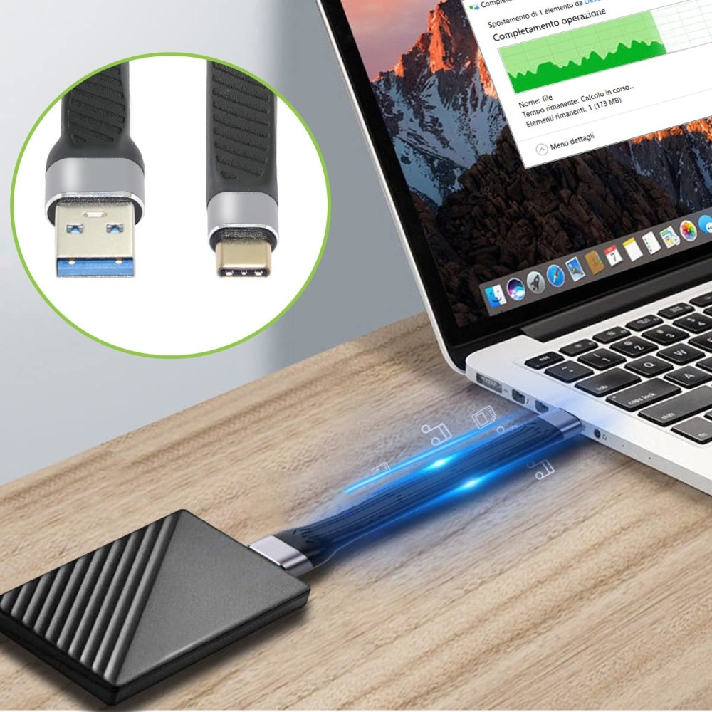 Professzionális kábel, lapos, adat- és gyorstöltő QC, USB-C dugasz ...