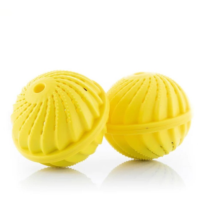 Bile ecologice pentru spalare fara detergent, cu perle ceramice, galben, 2 bucati
