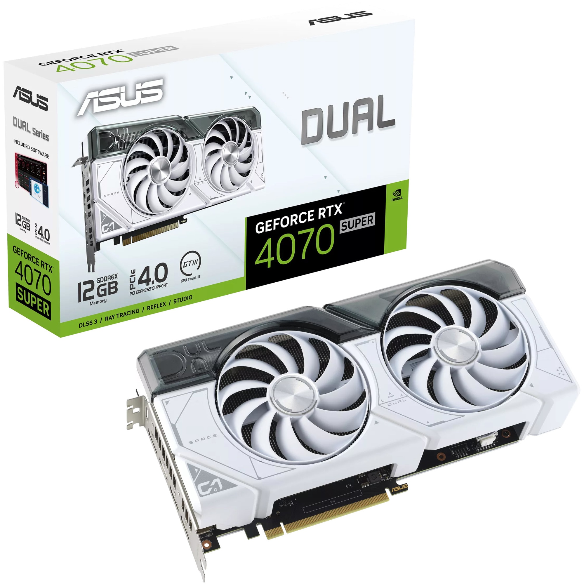 Placa video ASUS GeForce RTX™ 4070 SUPER DUAL White, 12GB GDDR6X