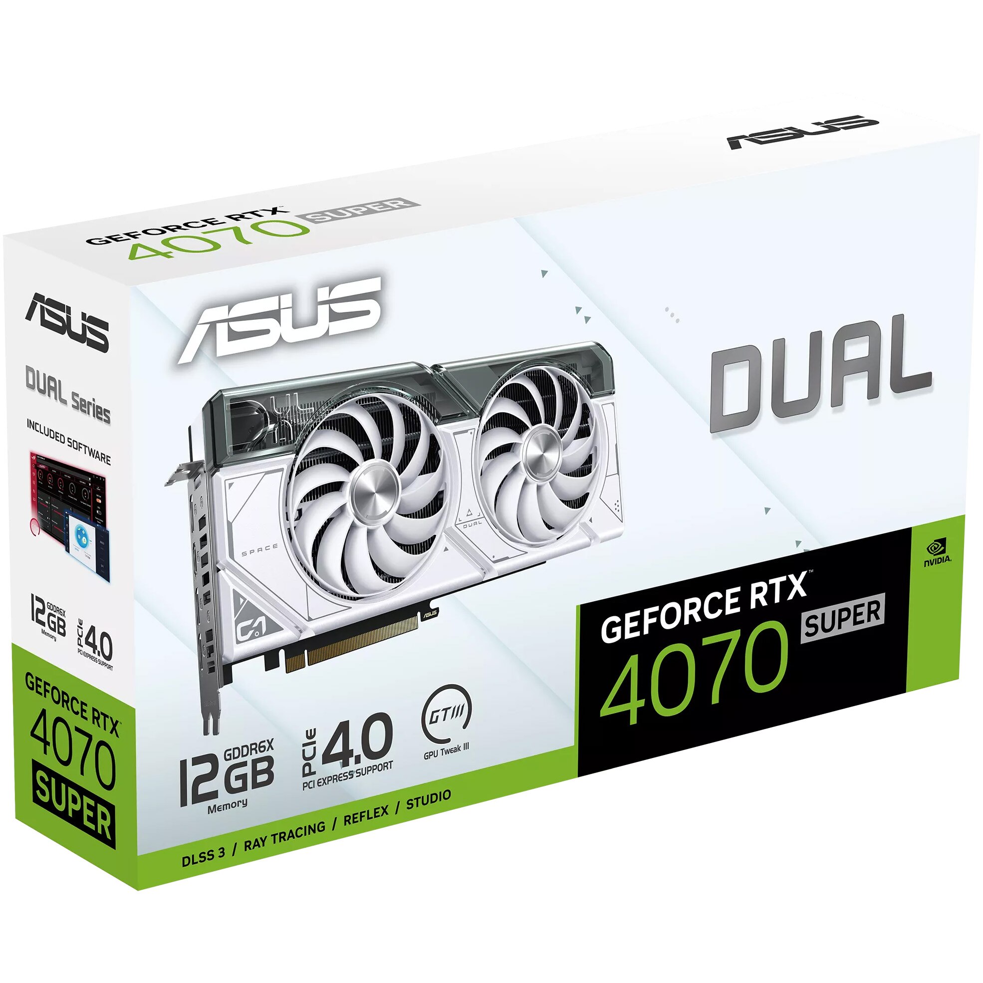 Placa video ASUS GeForce RTX™ 4070 SUPER DUAL White, 12GB GDDR6X
