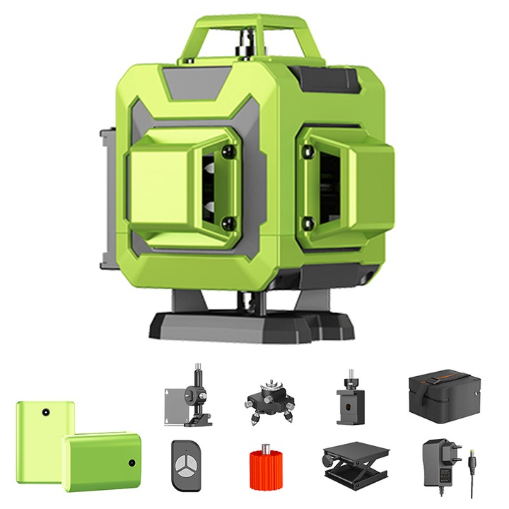 Nivela laser, JESWO, Accesorii incluse, 16 linii 4x360°, Reincarcabil, Autonivelare, Verde