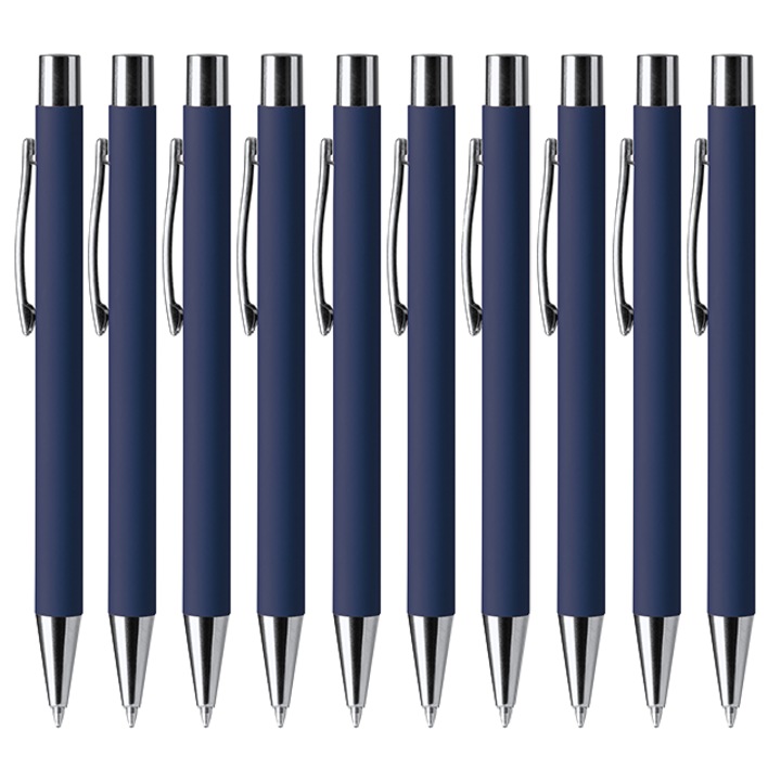 Pix cu corp metalic, Dover, mina albastra, finisaje cromate, bleumarin, 10 bucati