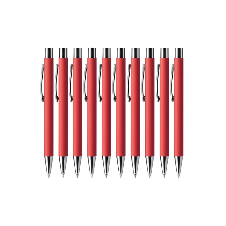 Fém testű toll, Dover, kék ólom, króm bevonatú, piros, 10 darab