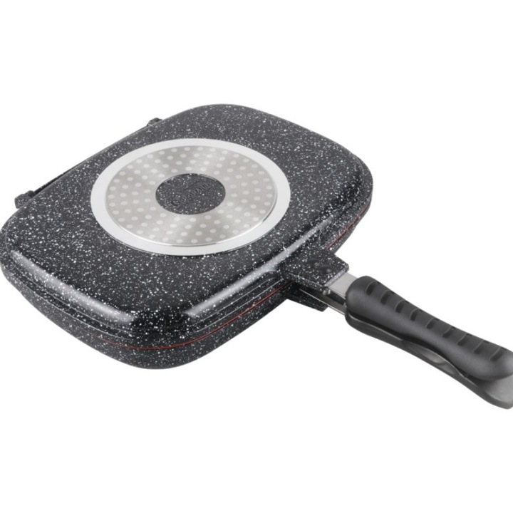 Tigaie dubla aluminiu turnat, 32x7.5 cm, acoperire ceramica, inductie, maner soft touch, Goldmann