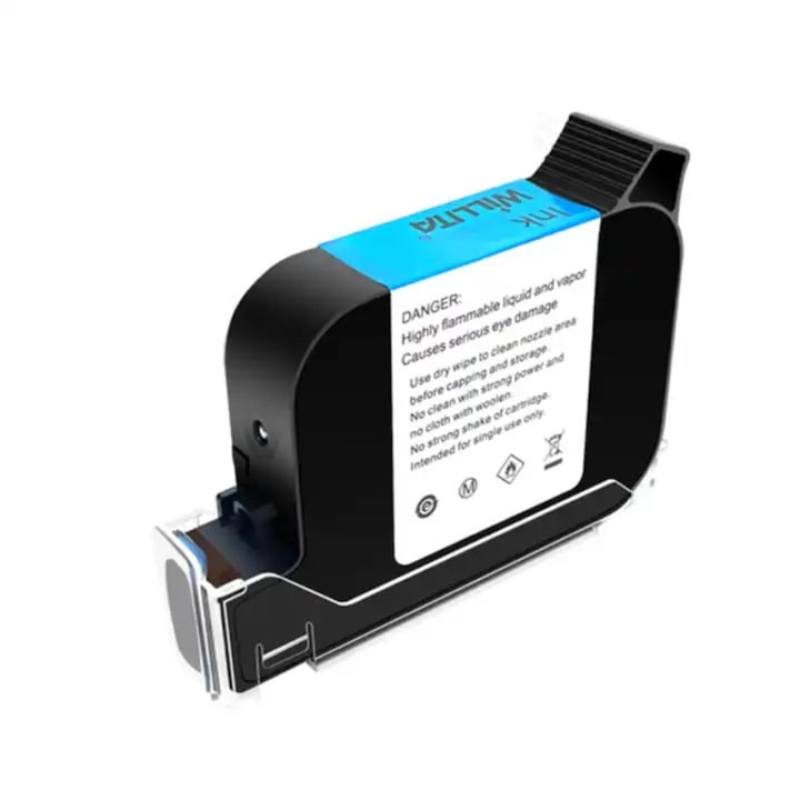 Tintasugaras patron vonalkódok, logók, lejárati dátumok nyomtatásához, hordozható kézi, pisztolytípus, 12,7 mm, fekete