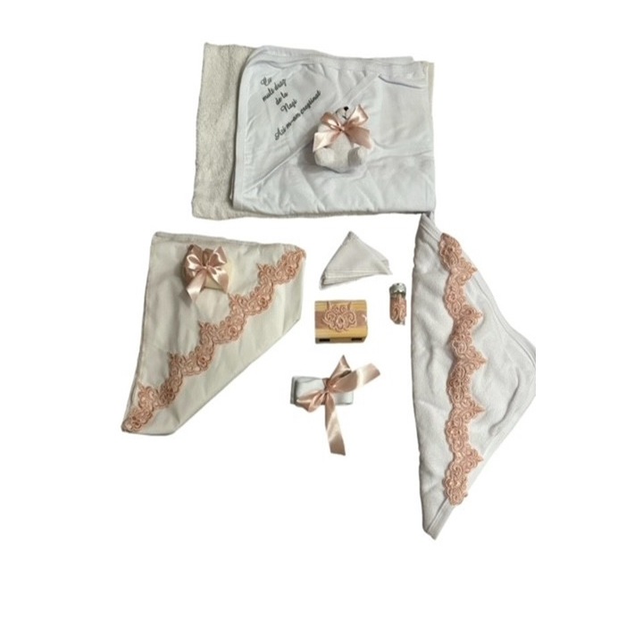 Készlet Újszülött babáknak, templom, 10 db, hímzés, fehér/halvány rózsaszín, 0/4 hónap