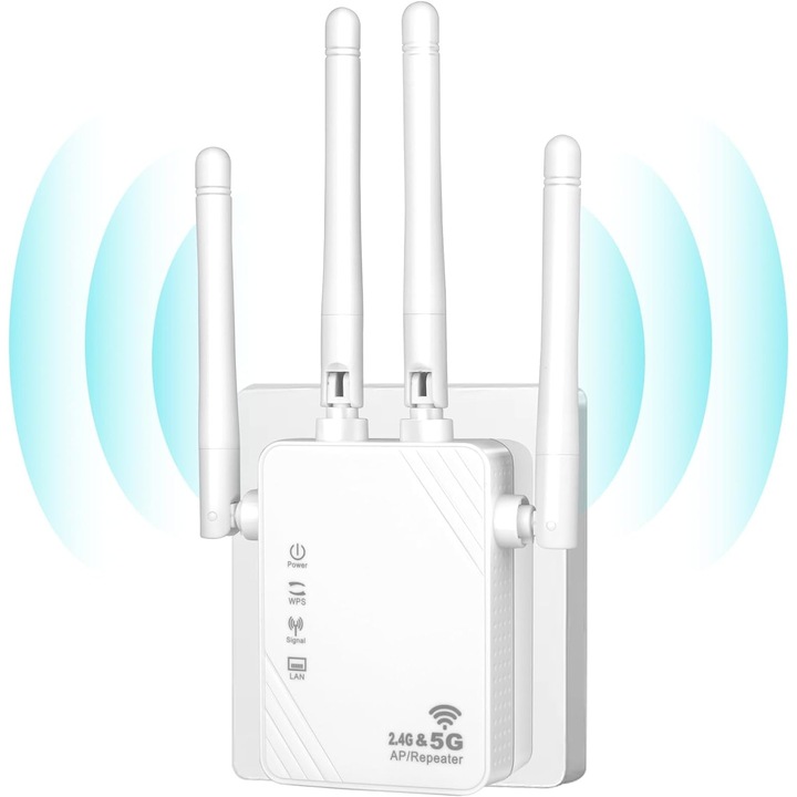 WiFi Repeater, WiFi Extender, WALALLA, усилвател 1200 Mbps, бял