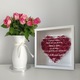 Tablou 3D pentru cerere nasi de cununie cu text si flori handmade, rama alba 27x27cm, trandafiri rosii si fundal alb